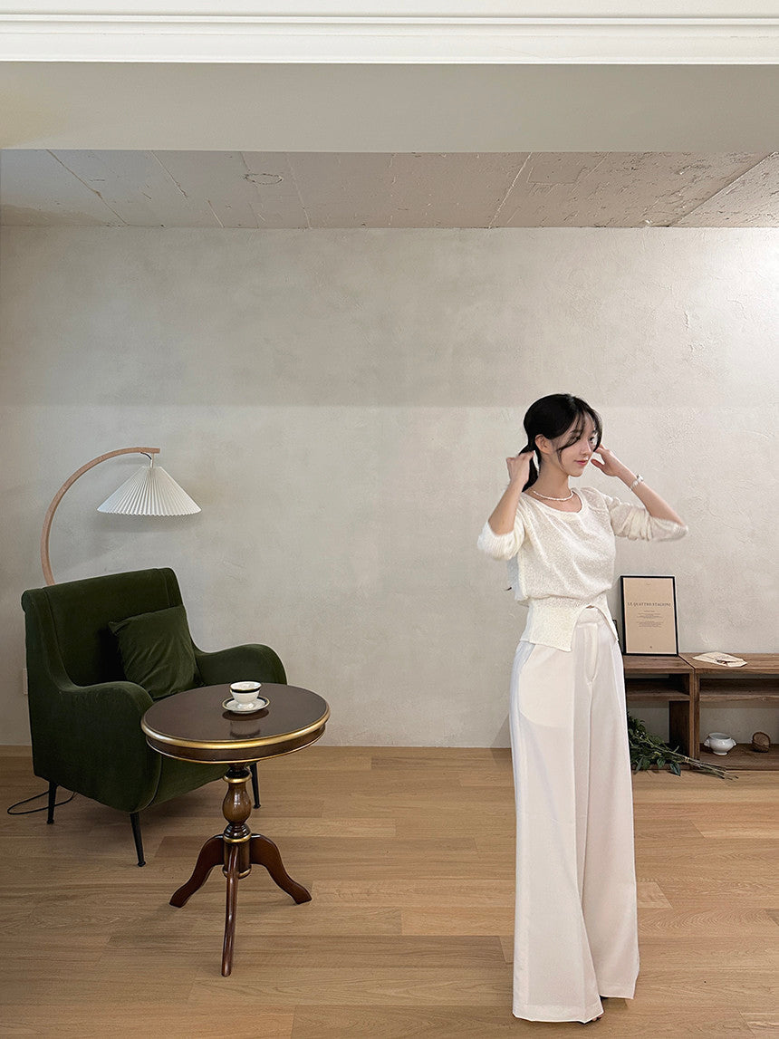 High-Waisted Elegant Wide-Leg Trousers – Office Chic Meets Minimalist Comfort Hanging Wide Leg Mopping Pants Casual Pants Women