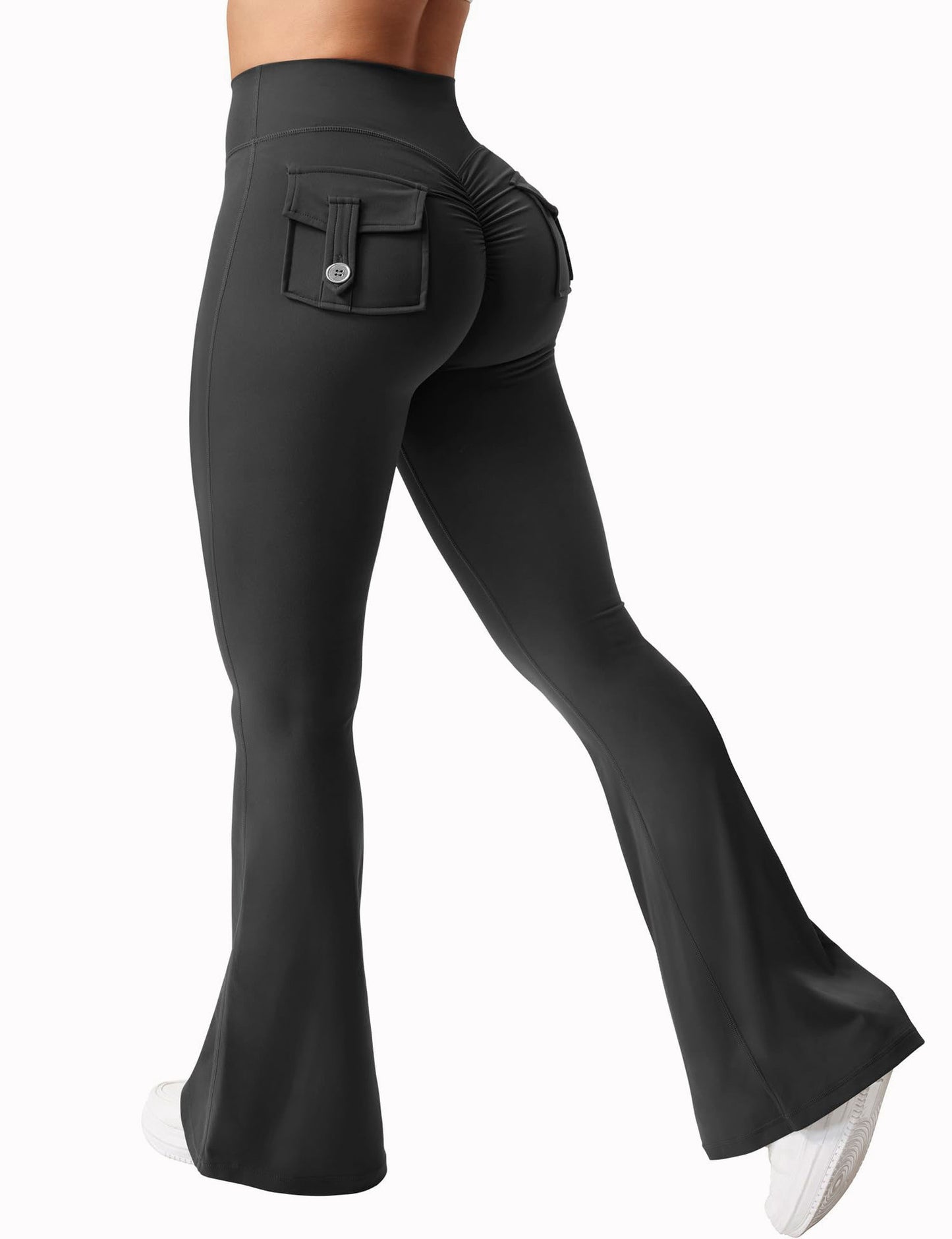 SnatchFit Flare Pocket Leggings – Sculpt, Lift, Stride Cargo Pocket Pants Elastic High Waist Fitness Pants