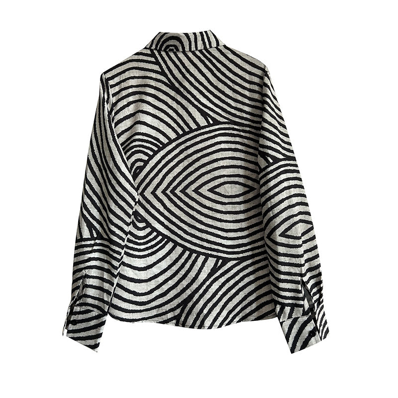 Striped Long Sleeve Shirt - Button-Up Casual Loose Fit Blouse, Spring & Fall Relaxed Top