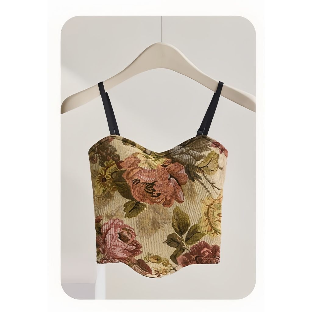 Vintage Floral Pleated Beauty Back Sling Top