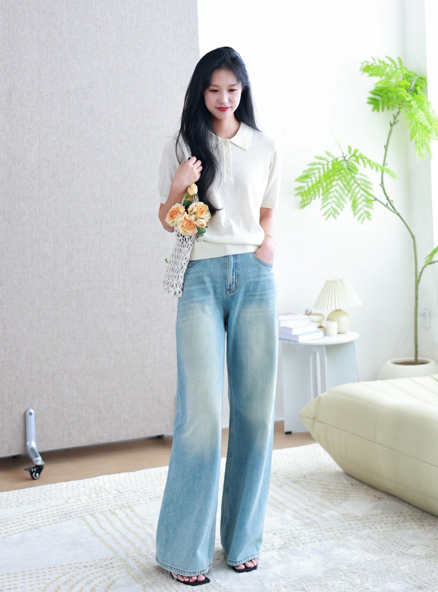 Retro Washed Loose Straight Jeans