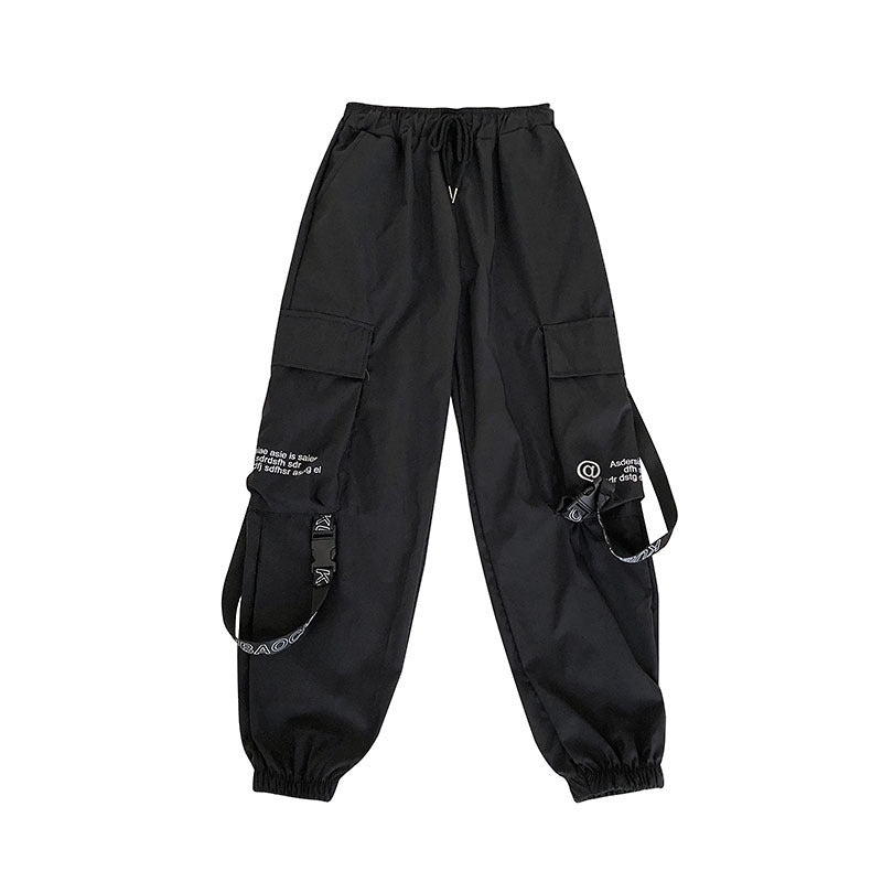 Urban Grip Strap Cargo Joggers – Tactical Edge, Street-Ready Style Elastic waist harem pants beam leg pants