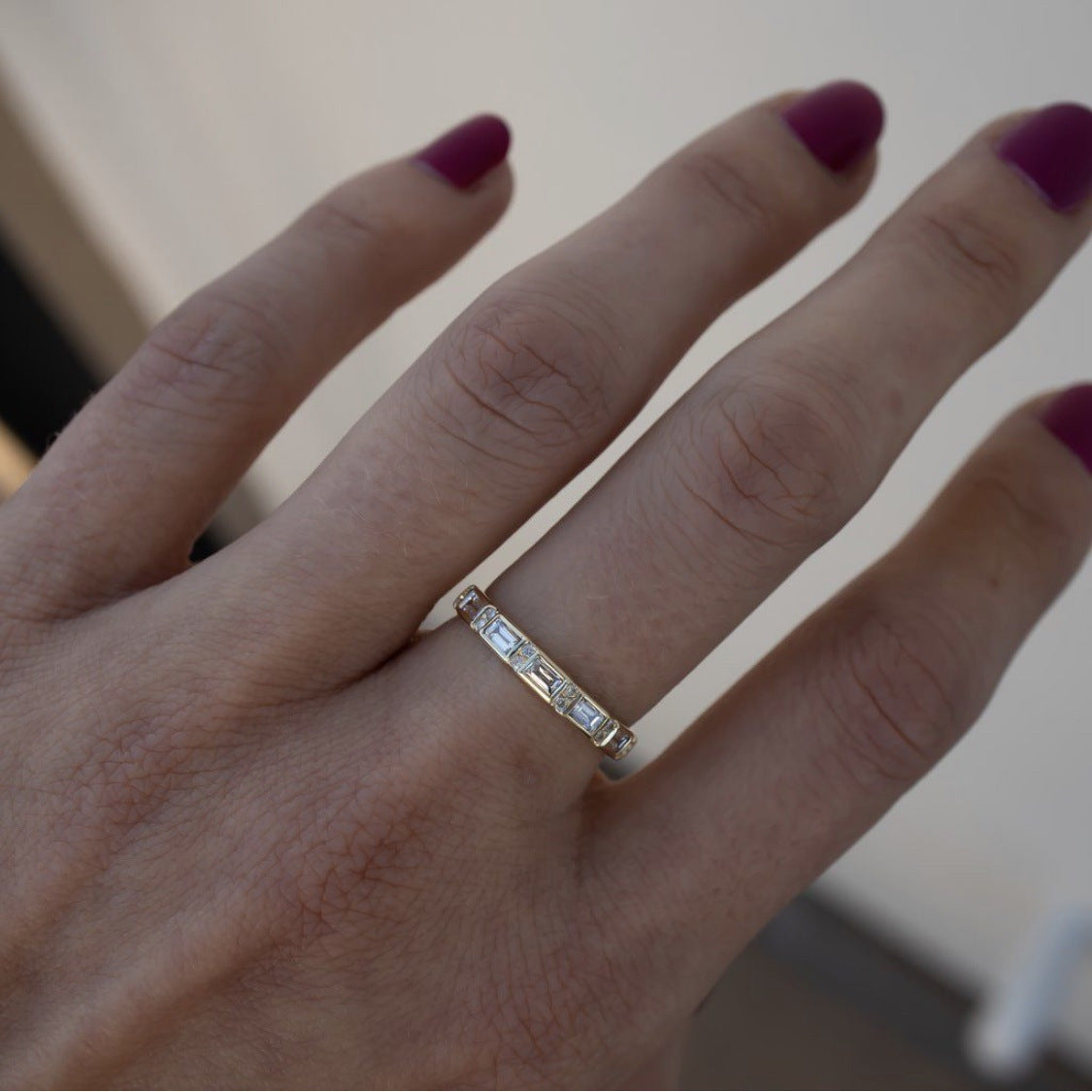 Elegant Rose Cut Gemstone & Diamond Stacking Ring Set Women's 18K Gold Champagne Ring Three-piece Set