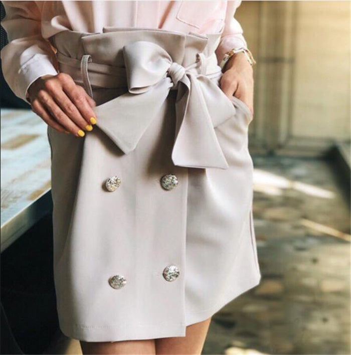 Bow Tie Mini Sweet Vintage Button Skirts For Women