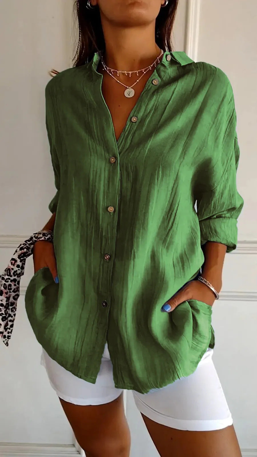 Lapel Long Sleeve Shirt Single-breasted Pleated Shirt For Women's