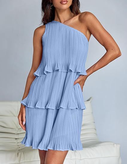 Shoulder Layered Stitching Hem Dress For Women's
