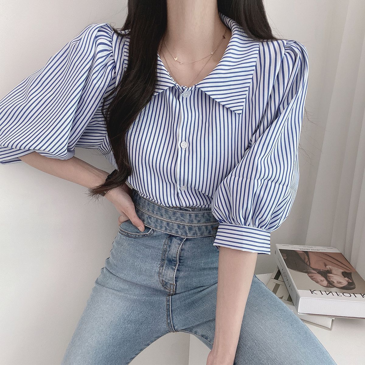 Designed Shirt Women's Summer New Foldable Long-sleeved Blouse