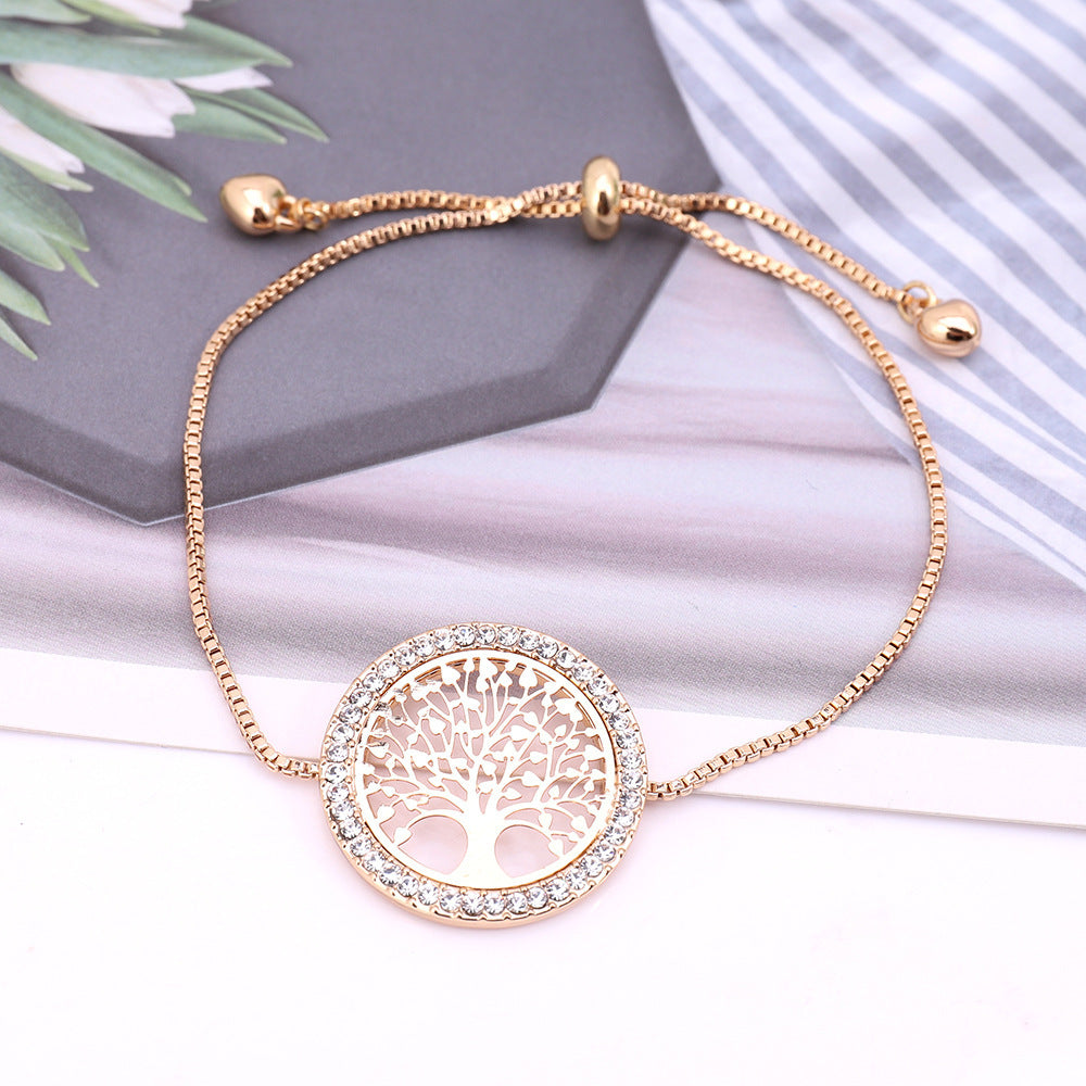 Sparkling Crystal Tree Charm Bracelet New Gold Metal Creativity Lucky Tree Bracelet