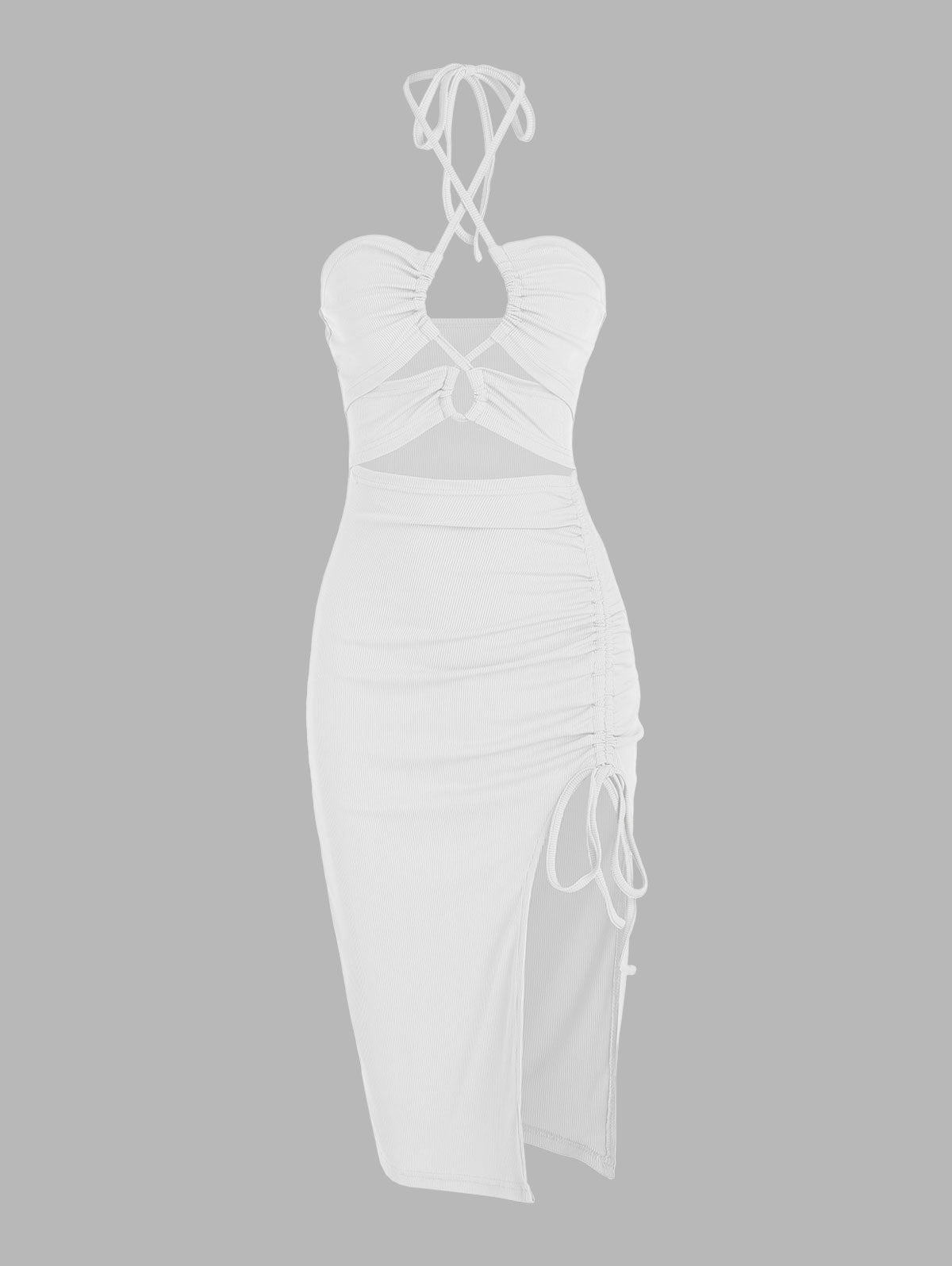 Cut-Out Ruched Bodycon Midi Dress – Sultry & Stylish Partywear Women's Sleeveless Dress Sexy Midi Halter Dresses Criss Cross Cami Women's Dresses Dress For Party