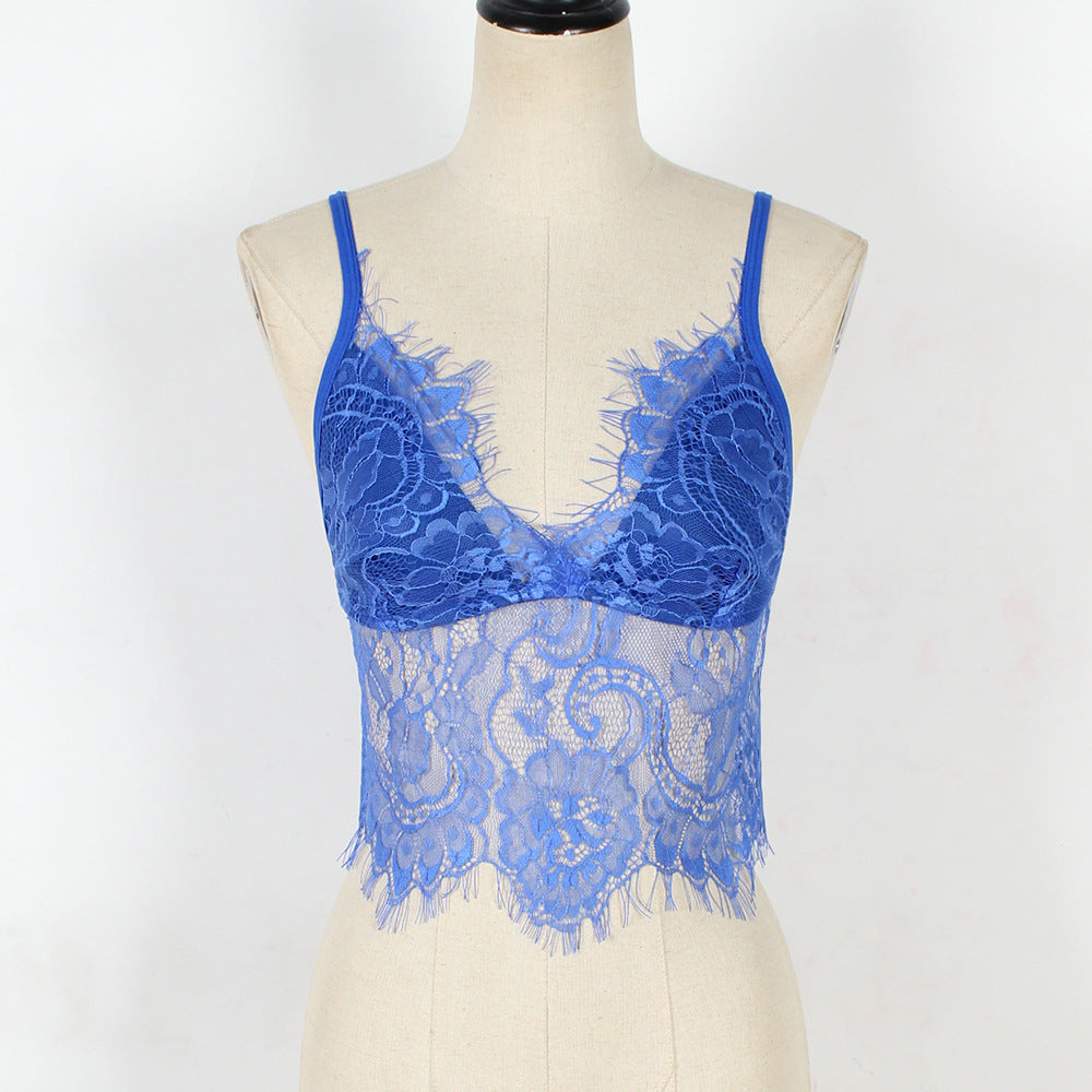 Deep V-Neck Lace Bustier Top Spaghetti Strap Bra Top For Women