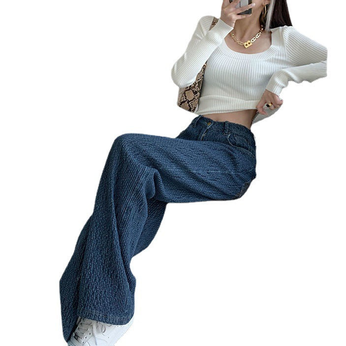 Texture On Point – Chill Mode, Elevated Fashionable Retro Niche Trendy Air Sense Woven Jeans Women