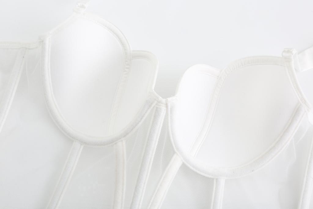 Mesh Bustier Bra & Panty Set - Sheer Underwire Lingerie Fishbone Bra Mesh Stitching Vest For Women