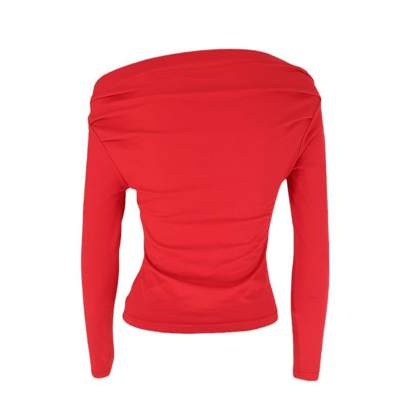 Scarlet Edge Off-Shoulder Top – Sleek, Bold & Flattering Women's Top Korean Style Slim-fitting Cool Top For Women