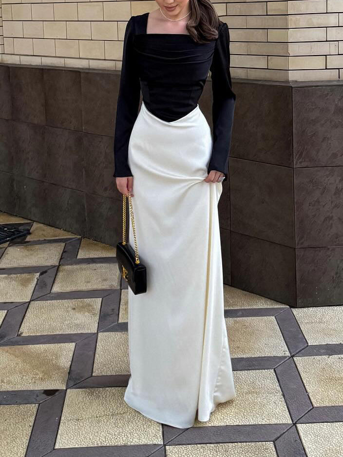 Elegant Long Sleeve Velvet Panel Maxi Bodycon Dress