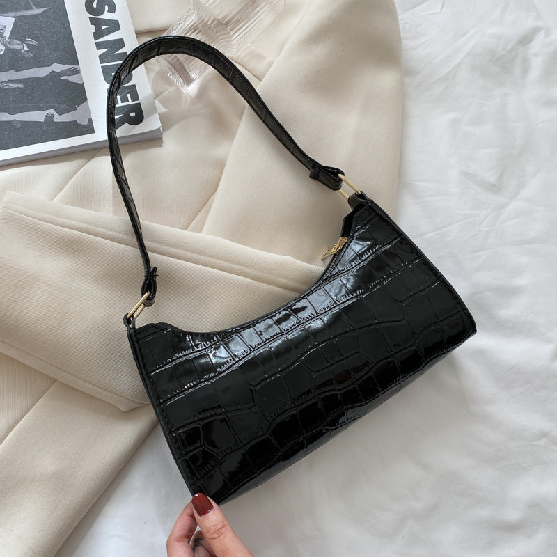 Elegant Crocodile Textured Shoulder Purse | Perfect for Day or Night Embossed Underarm Stone Pattern Candy Color Shoulder Bag