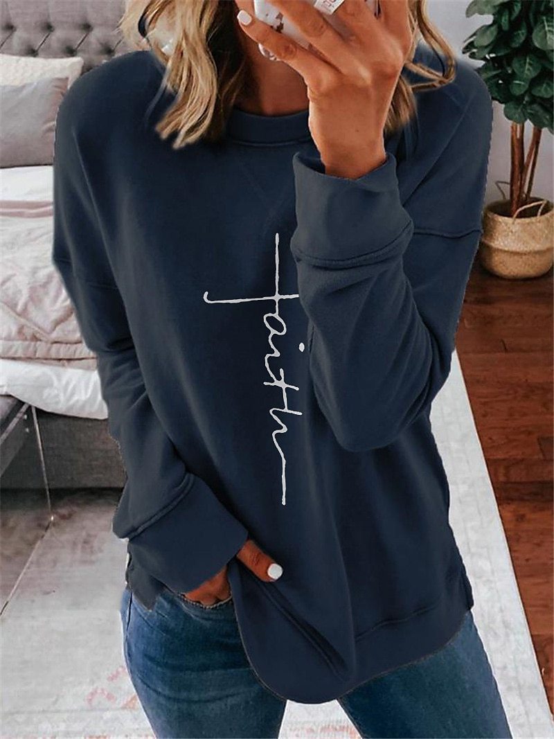 Printed Letter Daily Round Neck T-Shirt For Women