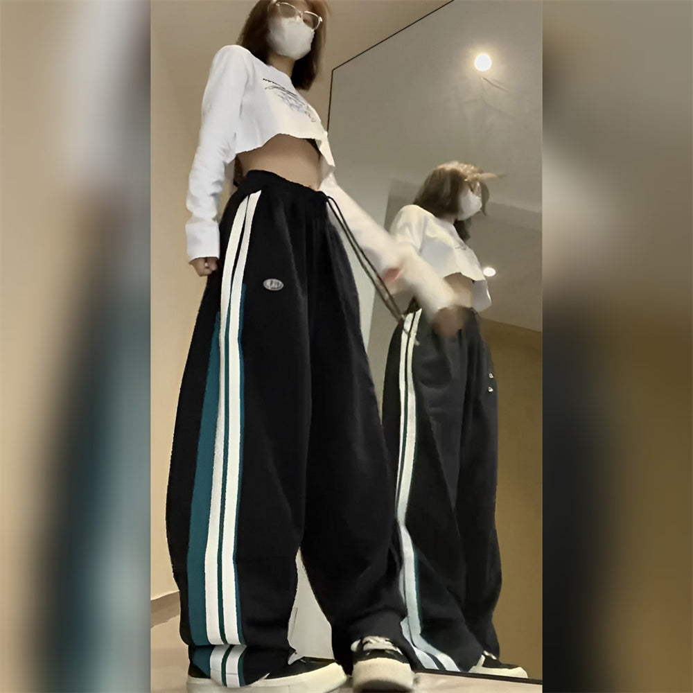 Street Flow Wide-Leg Track Pants – Retro Stride, Modern Vibe American Retro Casual Pants For Women