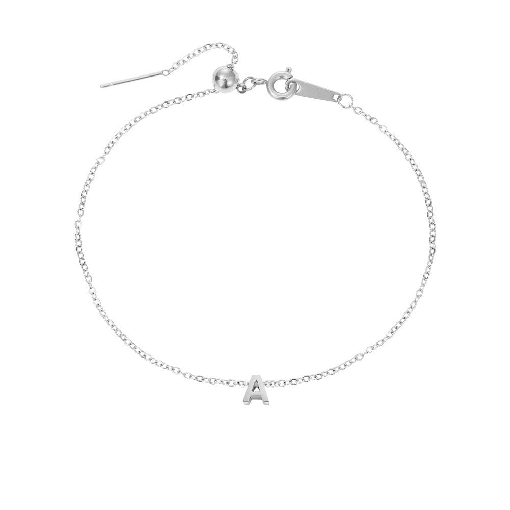 Minimalist Initial Charm Bracelet – Personalized Elegance in Gold & Silver 26 Letters Fashion Personality Stainless Steel Letter Bracelet