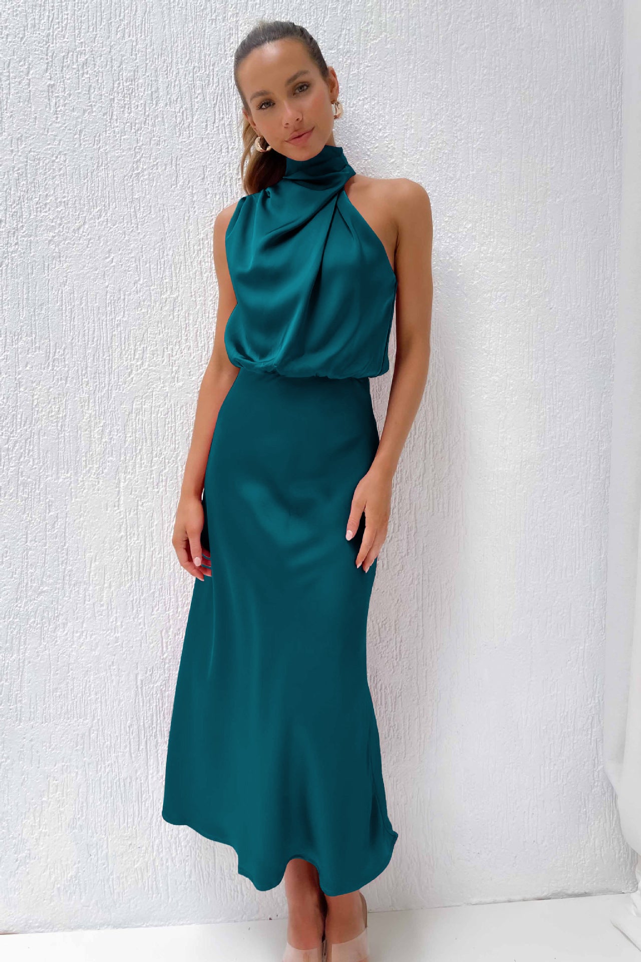 Solid Color High-grade Satin Elegant Dress For Women's