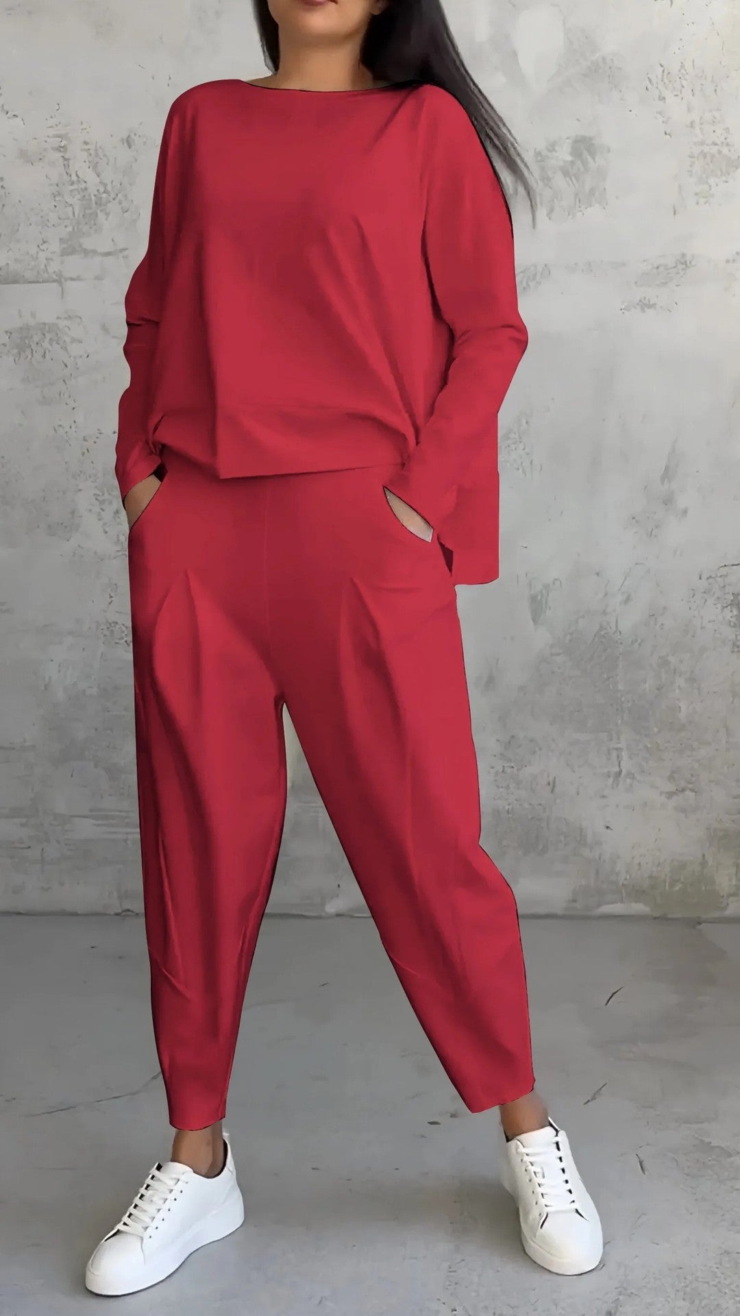 Chic Everyday Coord Set – Style Meets Comfort Women's Irregular Design Long-sleeved Sweater Harem Pants Suit