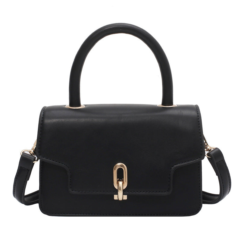 Modern Structured Top-Handle Mini Bag – Gold Clasp Closure & Crossbody Strap Fashion Western-style Single Shoulder Messenger Armpit Portable Small Square Women's Bag