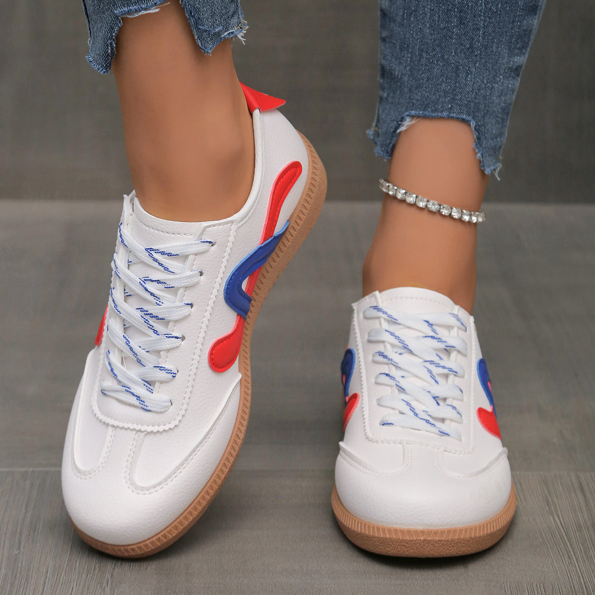 Chic White Sneakers with Colorful Accents German Training Women's Flat Retro Casual Sports Skate Shoes