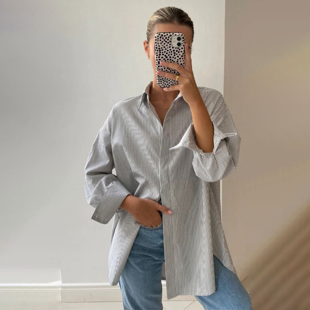Button Long Sleeve Striped Cardigan