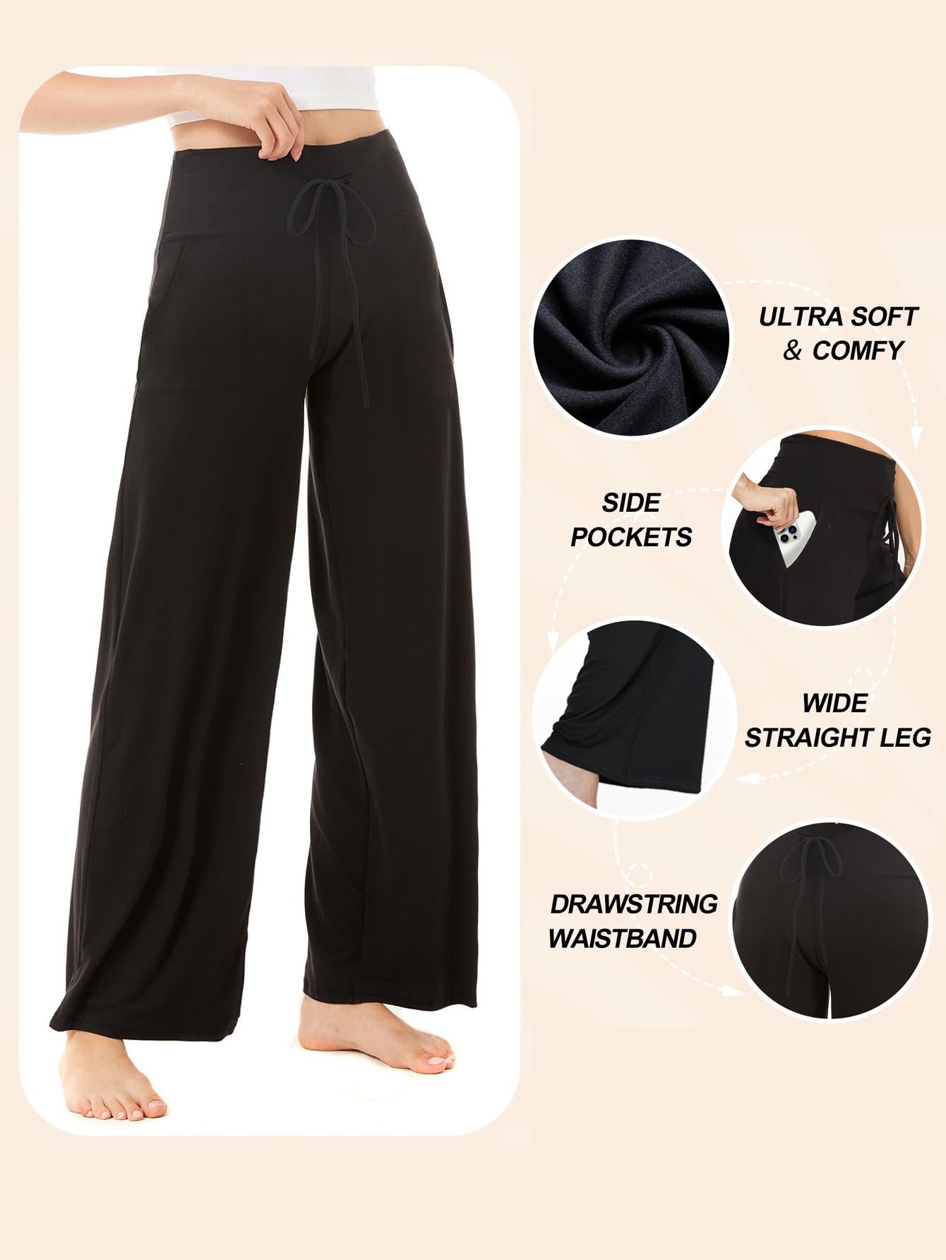 Wide-leg Pants - Cropped Solid Black