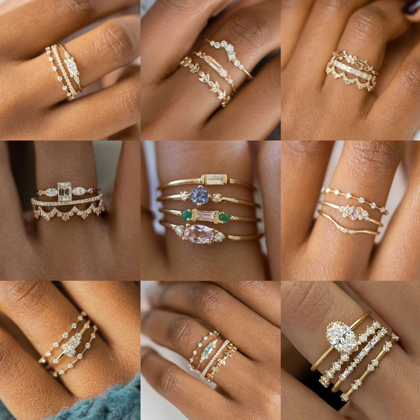 Dainty Gold & Gemstone Stacking Ring Sets | Multi-Band Layering Rings Gold Ring Fashion Ladies Three-piece Set