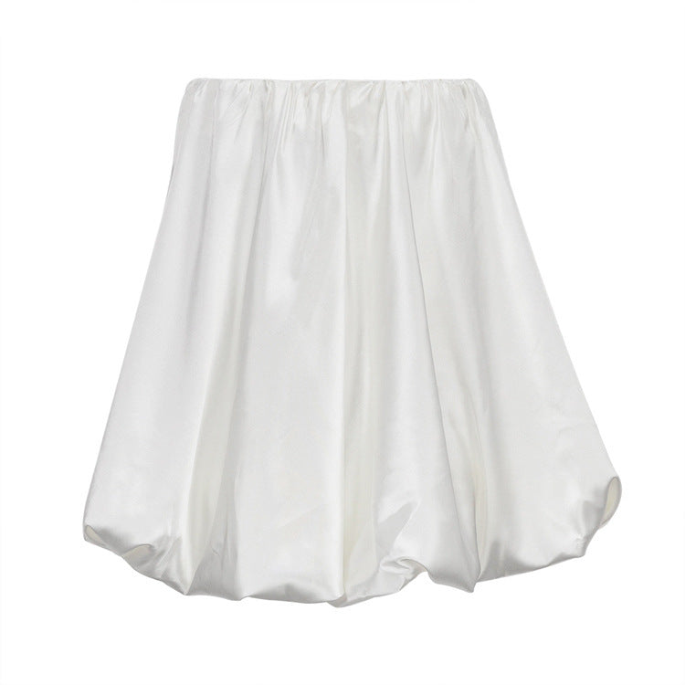 Classic White High-waist Pleated Bubble Skirt
