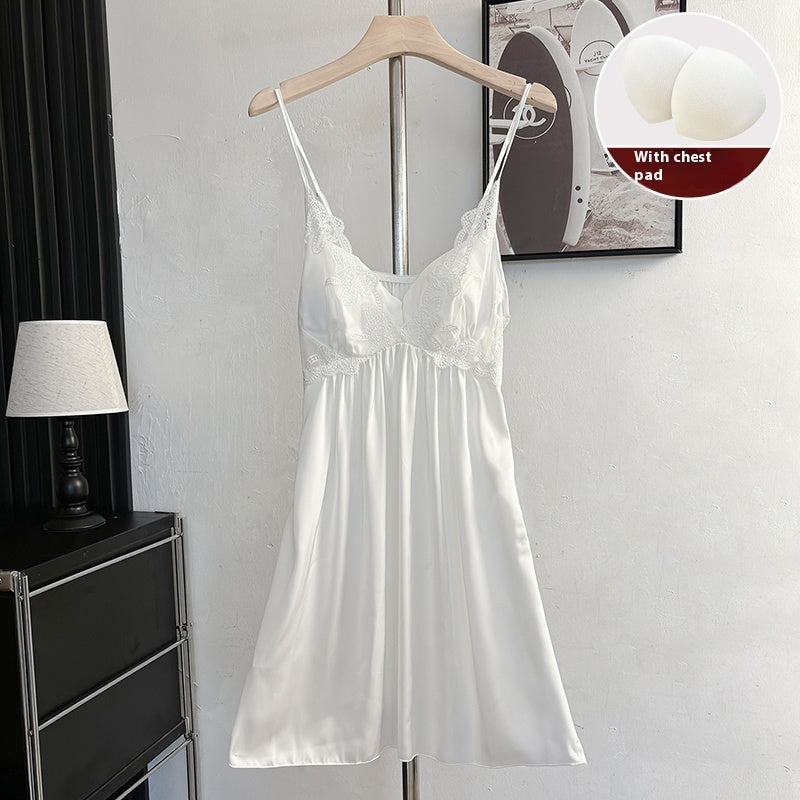 Slip Nightdress Ice Silk With Chest Pad For Women