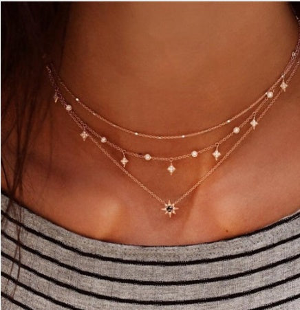 Boho Layered Star & Evil Eye / Cross & Coin Pendant Necklace Bls-miracle Multilayer Necklace for Women Long Chain Turkish Eye Pendant Necklaces Trendy Crystal Star Water droplets Necklaces