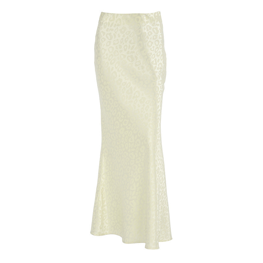 Fashion Leopard Fishtail Dark Satin Skirt For Women's