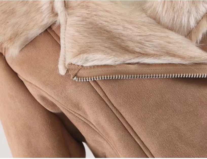 Faux Shearling Suede Jacket European And American Women's Dresses
