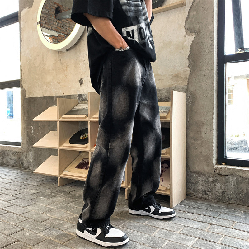 Bleach-Wash Street Style Jeans – Grunge Aesthetic with Urban Edge High Street Tie-dye Hip-hop Jeans For Men And Women Straight