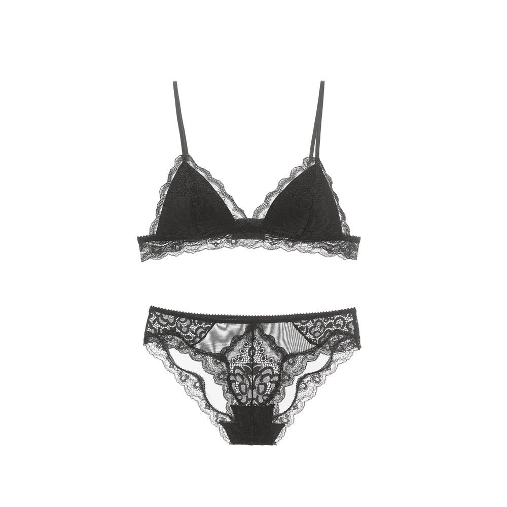 Lace Bralette & Panty Set - Delicate Wireless Lingerie Triangle Cup Bra Set