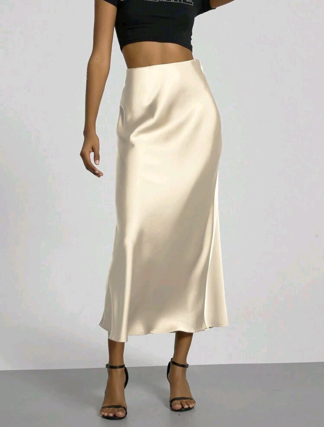 Silk Satin Slim Fit Sheath Skirt For Women's