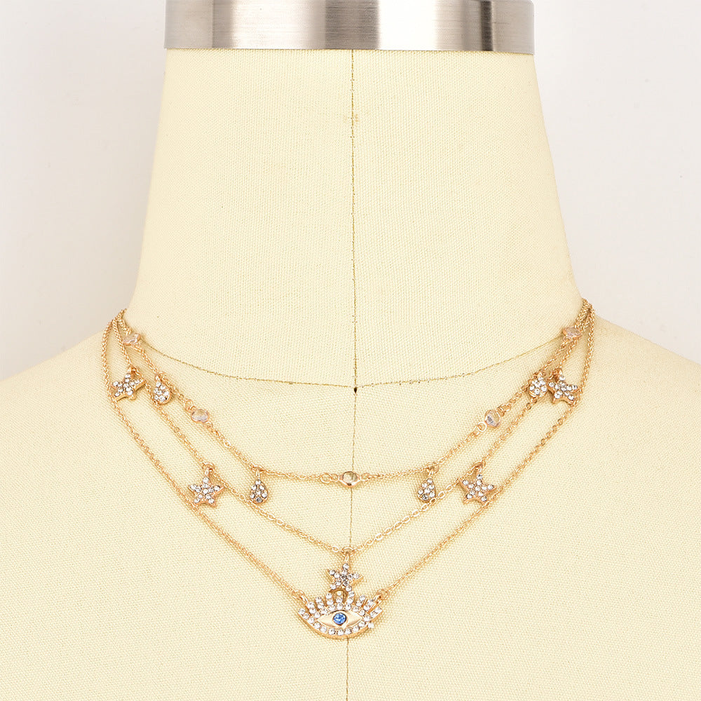Boho Layered Star & Evil Eye / Cross & Coin Pendant Necklace Bls-miracle Multilayer Necklace for Women Long Chain Turkish Eye Pendant Necklaces Trendy Crystal Star Water droplets Necklaces
