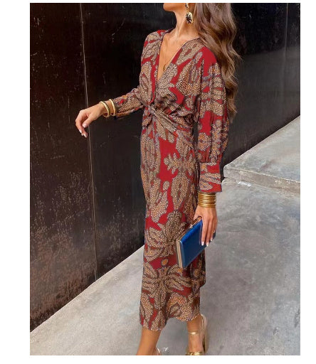 Summer Nine-quarter Sleeve V-neck Painted Dress For Women's