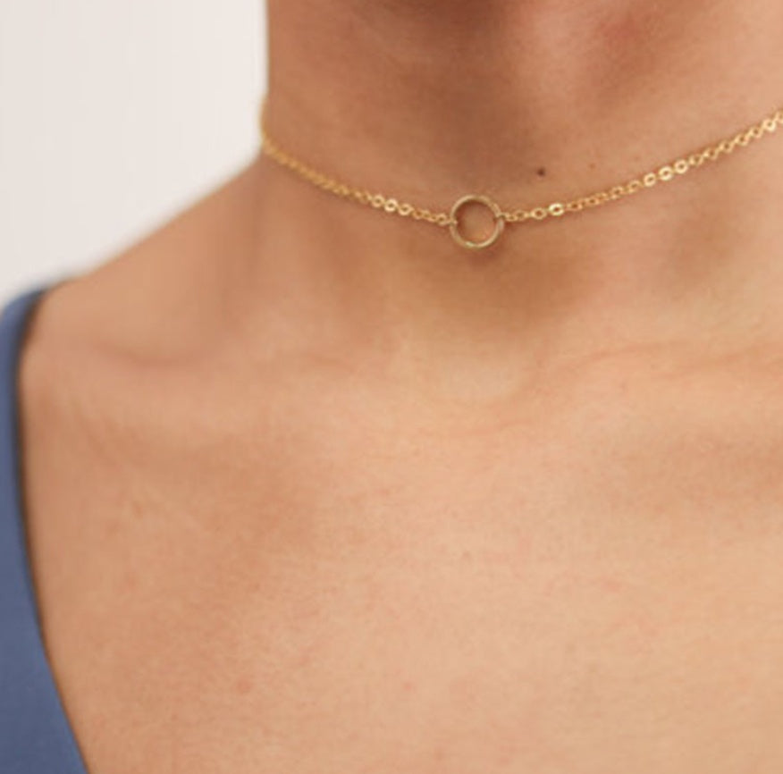 Dainty Circle Pendant Necklaces & Chokers Chain metal ring short necklace