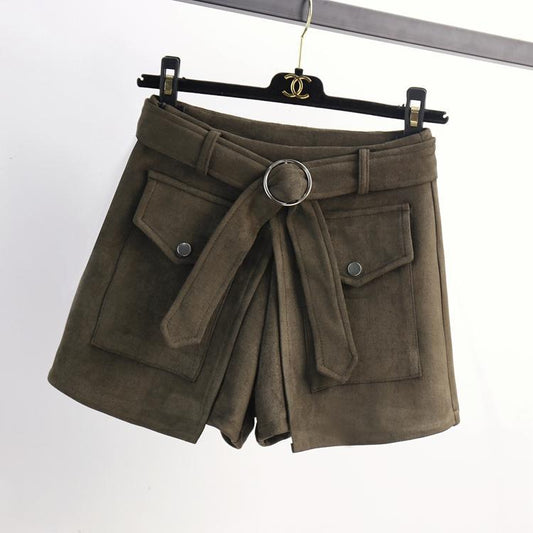 Suede Shorts Women Slim Pants