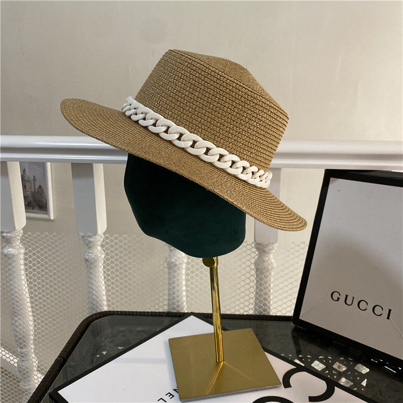 Trendy Summer Beach Hat with Braided Chain Korean Fashion Color Chain With Top Hat