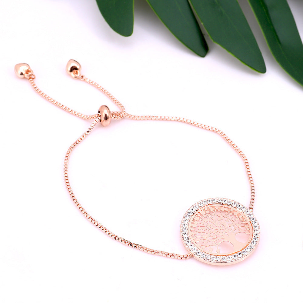 Sparkling Crystal Tree Charm Bracelet New Gold Metal Creativity Lucky Tree Bracelet