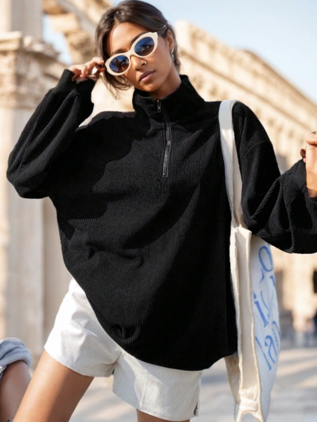 Women Casual Zip Up Front Long Sleeve Leopard Print Sweatshirt