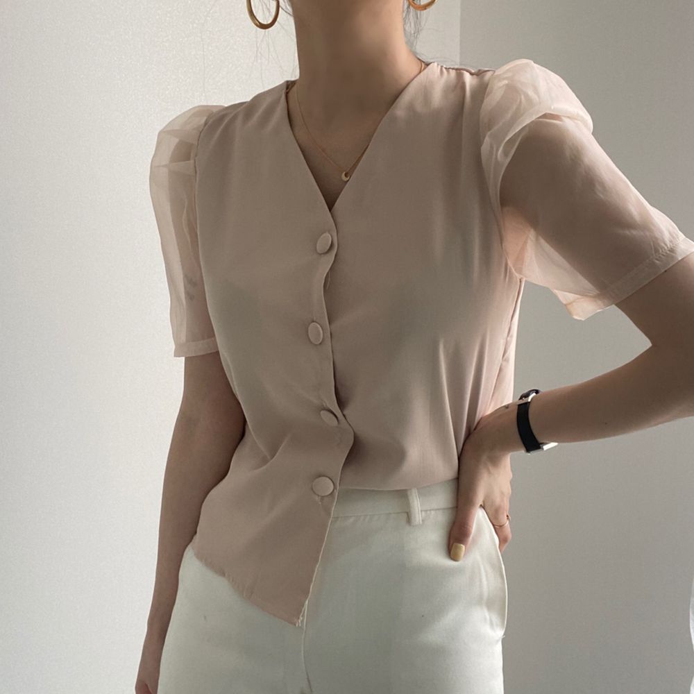 Korean Mesh Splicing Shirt For Women
