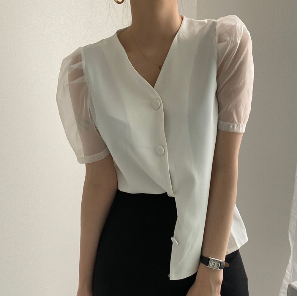 Korean Mesh Splicing Shirt For Women