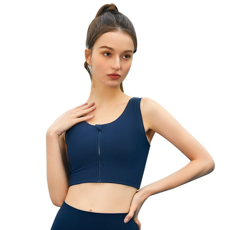 Seamless Ribbed Knit Sports Bra Integrated Fixed Cup Workout Yoga Bra