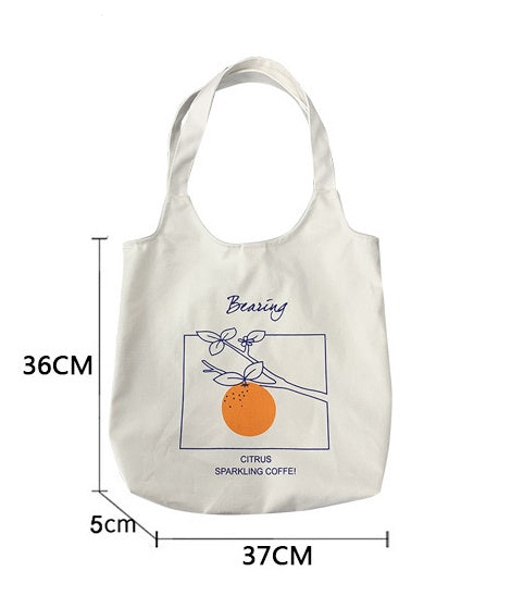 Canvas Tote Bag with Orange Print Korean Bag