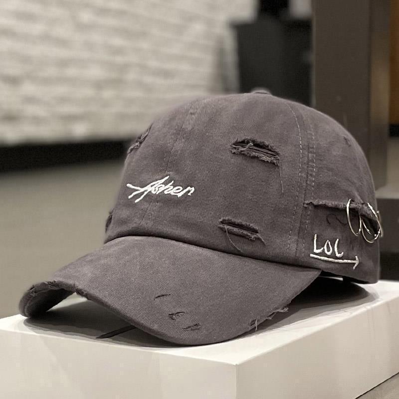 Korean Distressed "LOL" Embroidered Baseball Cap Ins Retro Tattered Jeans Soft Peaked Cap Women