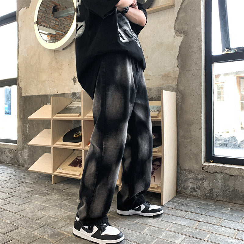 Bleach-Wash Street Style Jeans – Grunge Aesthetic with Urban Edge High Street Tie-dye Hip-hop Jeans For Men And Women Straight